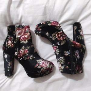 Charlotte Russe Velvet Floral Heeled Booties